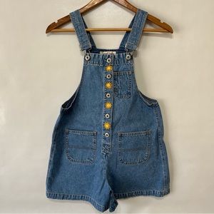Vtg Jordache Girl Demim Overalls Embroidered Flowers